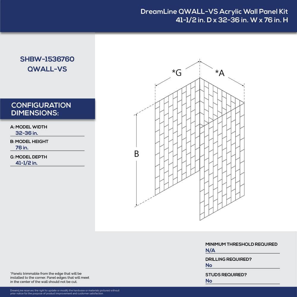 QWALL-VS 36" x 41.5" Biscuit Acrylic Shower Kit