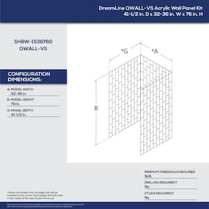 QWALL-VS 32-36 in. x 76 in. x 41.5 in. 3-Piece Glue-up Acrylic Alcove Shower Backwalls in White