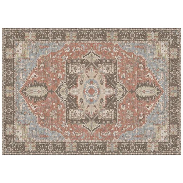 Polyester Machine Washable Orange Boho 5 ft. x 7 ft. Indoor Distressed Area Rug