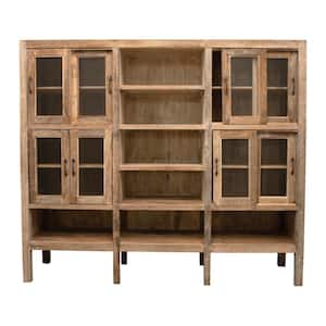 Natural Reclaimed Wood Storage Cabinet 8 Glass Doors 11 Shelves