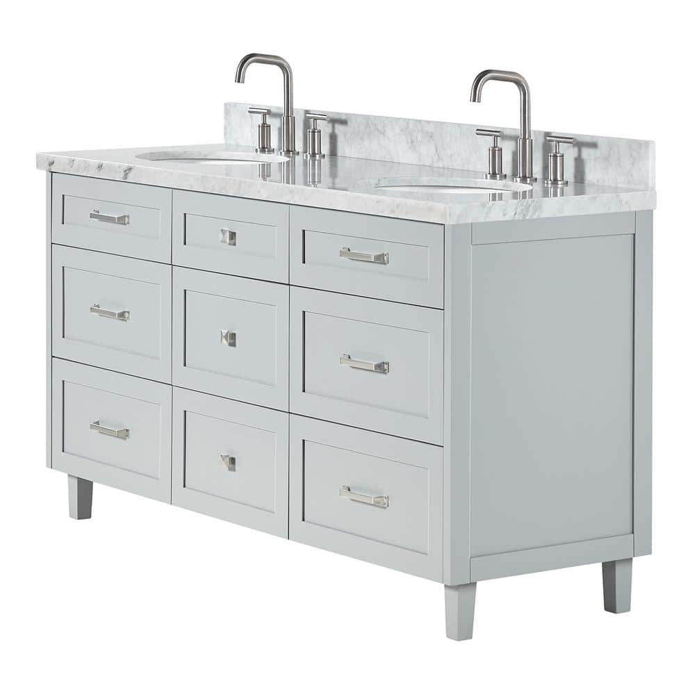 Monroe 67" Gray Wood Double Vanity with Carrara Marble Top
