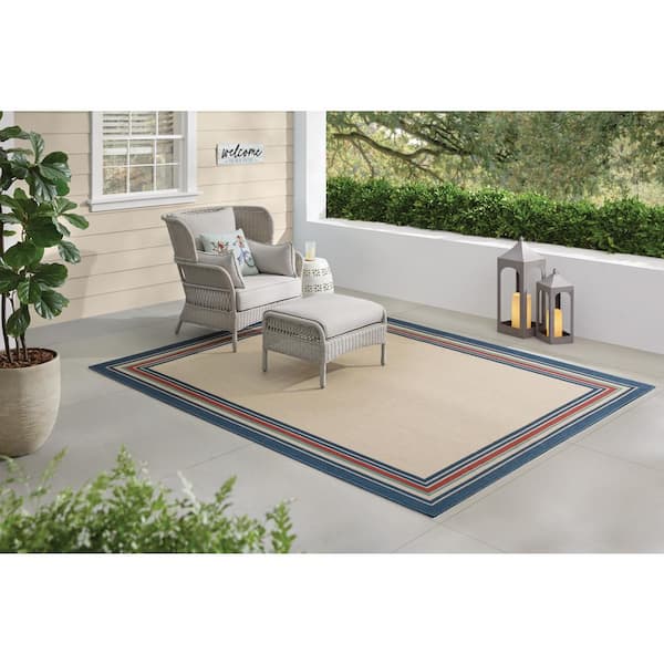 Multi-Colored 8 ft. x 10 ft. Striped Border Indoor/Outdoor Area Rug