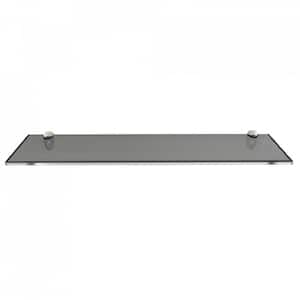 27-1/2 in. L x 0.37 in. H x 6 in. W Floating Wall Mount Tint Grey Tempered Glass Rectangular Shelf in Chrome Brackets
