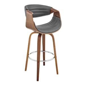 30 in. Gray Low Back Wooden Frame Bar Stool with Leather Seat