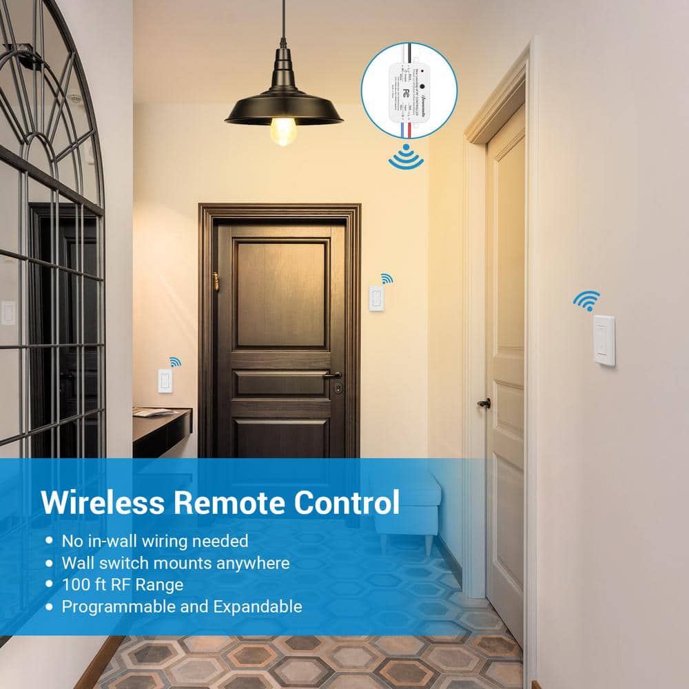 Wireless White Remote Control Light Switch and Receiver Kit