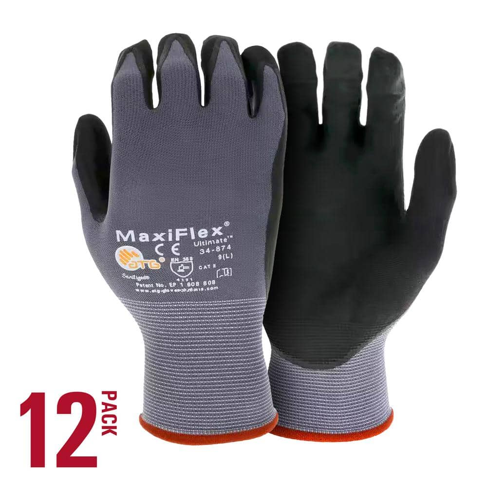 ATG MaxiFlex Ultimate Men's Medium Gray Nitrile Coated Work Gloves with  Touchscreen Capability (12-Pack) 34-874/M - The Home Depot