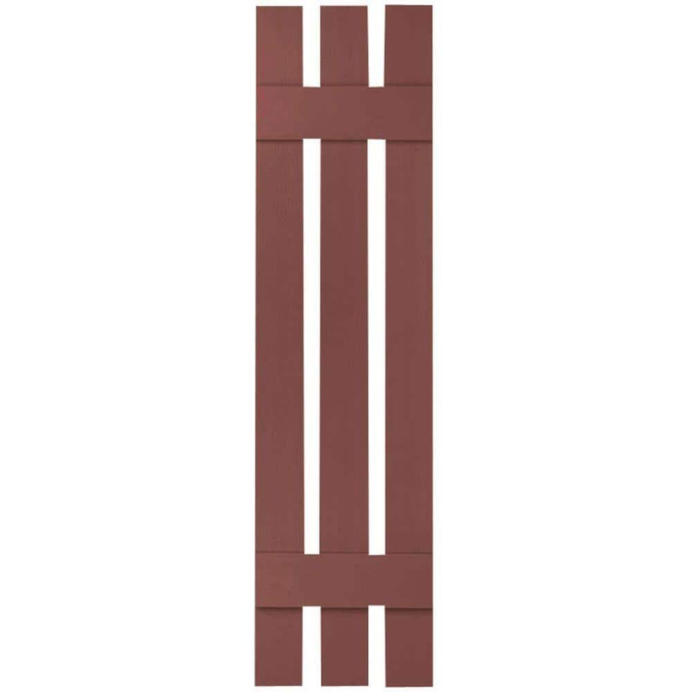 Ekena Millwork 12 in. x 25 in. Lifetime Vinyl Custom Three Board Spaced Board and Batten Shutters Pair Burgundy Red