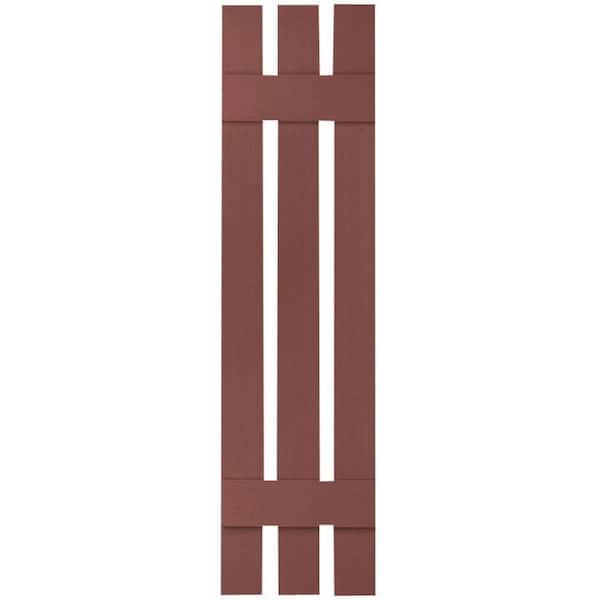 Ekena Millwork 12 in. x 28 in. Lifetime Vinyl Custom Three Board Spaced Board and Batten Shutters Pair Burgundy Red