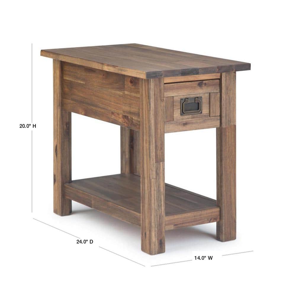 Rustic Natural Aged Brown Acacia Wood Narrow Side Table with Storage