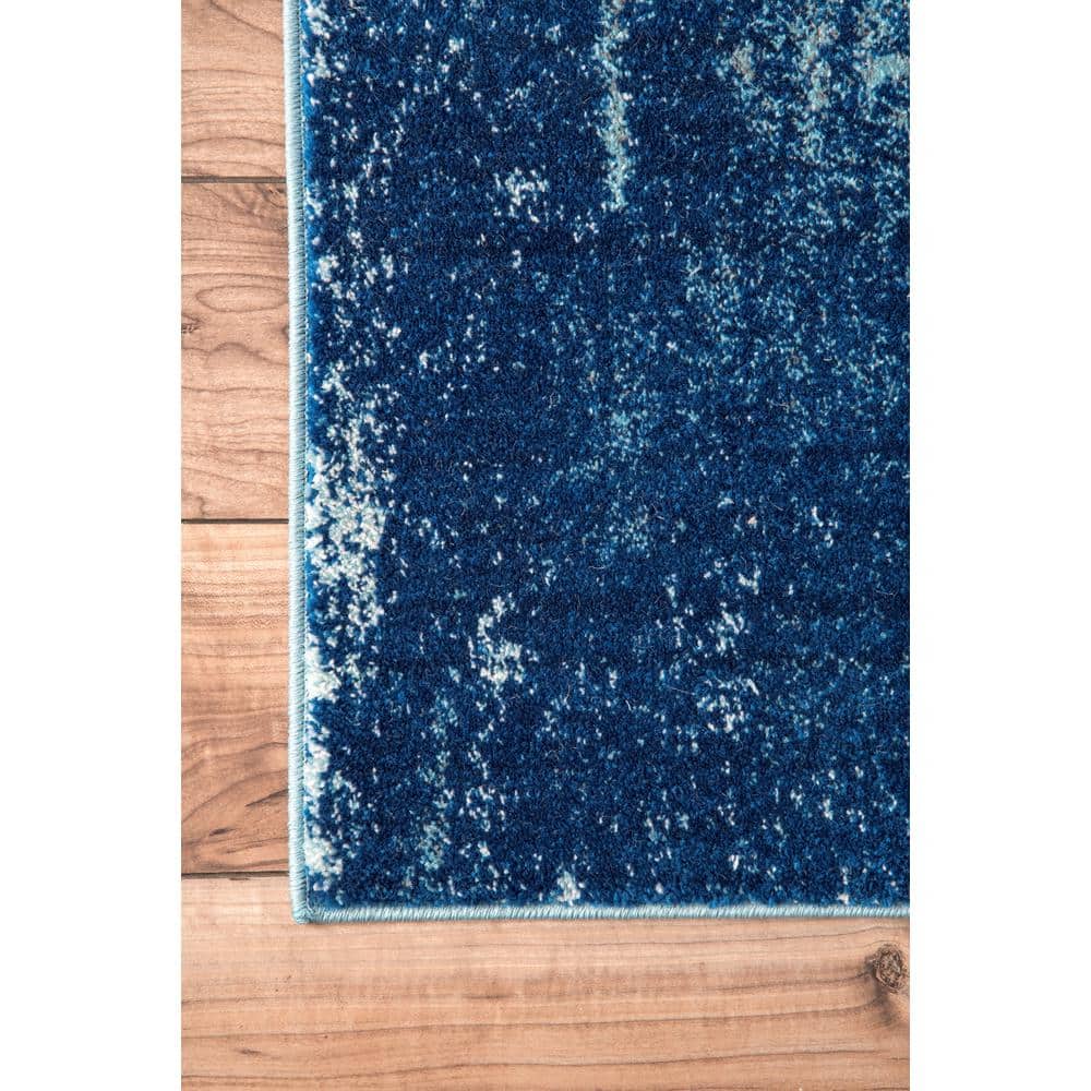Blue Abstract Synthetic Rectangular Reversible Area Rug