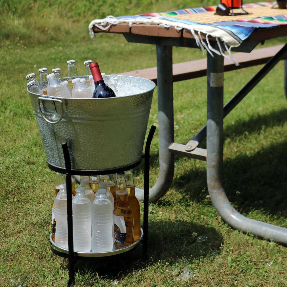 Silver Galvanized Steel Ice Bucket with Stand and Tray