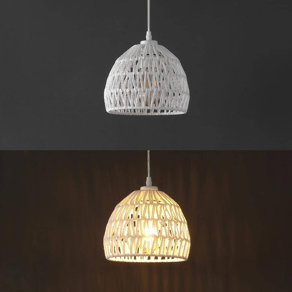 White Woven Rope and Iron LED Pendant Light