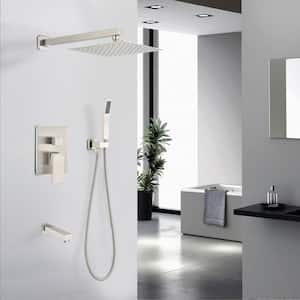 1-Spray Patterns with 2.5 GPM 10 in. Wall Mount Deluxe Rain Mixed Fixed Shower Head with Tub Spout in Brushed Nickel