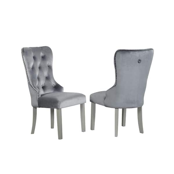 AndMakers Geneva Silver Champagne Velvet Upholstered Arm Accent Chair (Set of 2)