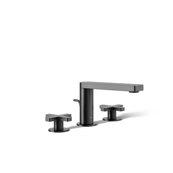 Composed 8 in. Widespread 2 Handle Bathroom Sink Faucet with Handles and Pop-Up Drain in Matte Black
