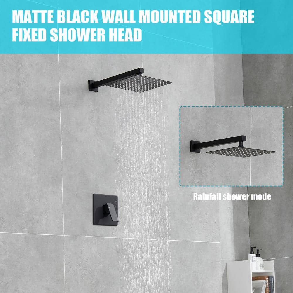 Large Matte Black Stainless Steel Square Wall Mounted Shower System