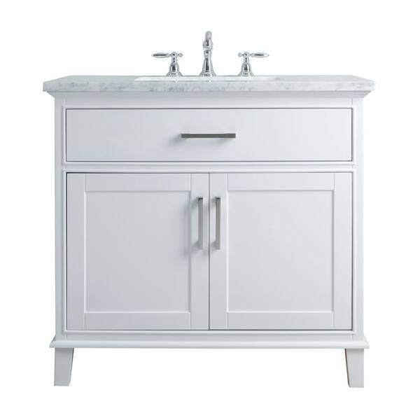 Single Sink Bathroom Vanity, 36 White Vanity With Carrara Marble Top