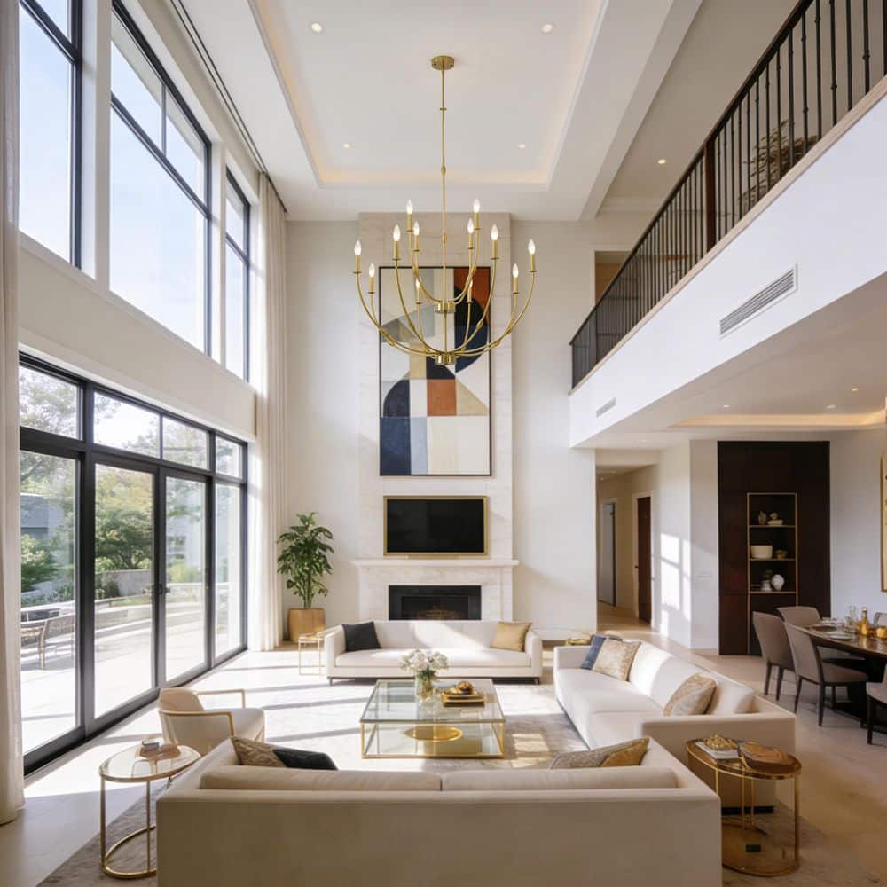 12-Light Modern Gold Chandelier, Large Farmhouse Light Fixture for High Ceilings, 2-Tiers Industrial Candle Chandelier price history on PriceWatchPro