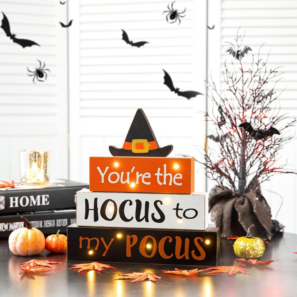 EAN 6941327104832 product image for 11.54 in. H Halloween Wooden Lighted Witch/Word Block Table Decor | upcitemdb.com