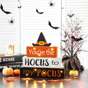 11.54 in. H Halloween Wooden Lighted Witch/Word Block Table Decor