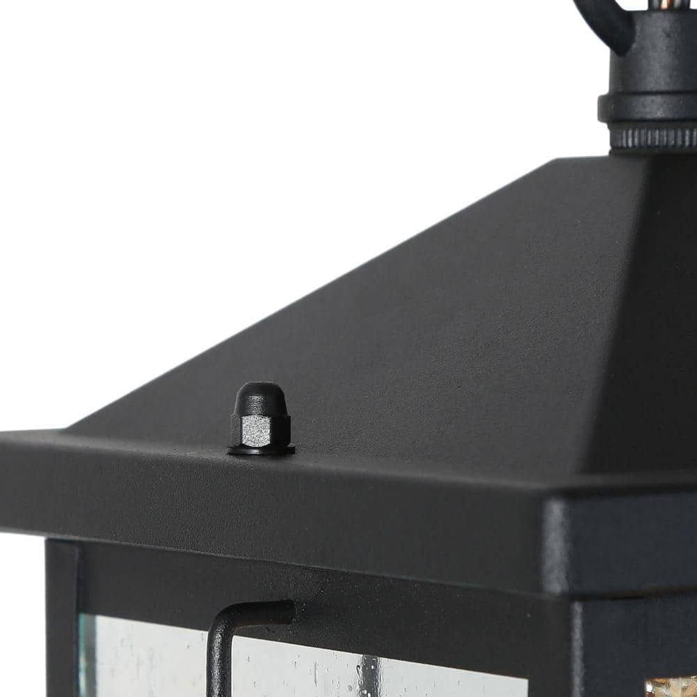 Matte Black Seeded Glass 1-Light Outdoor Pendant Lantern