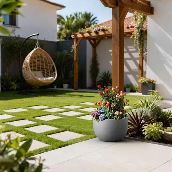 15 in. Medium Concrete Gray Concrete Round Planter / Pot Decorative Planter Bowl with Drainage Hole(Upgraded Interior)