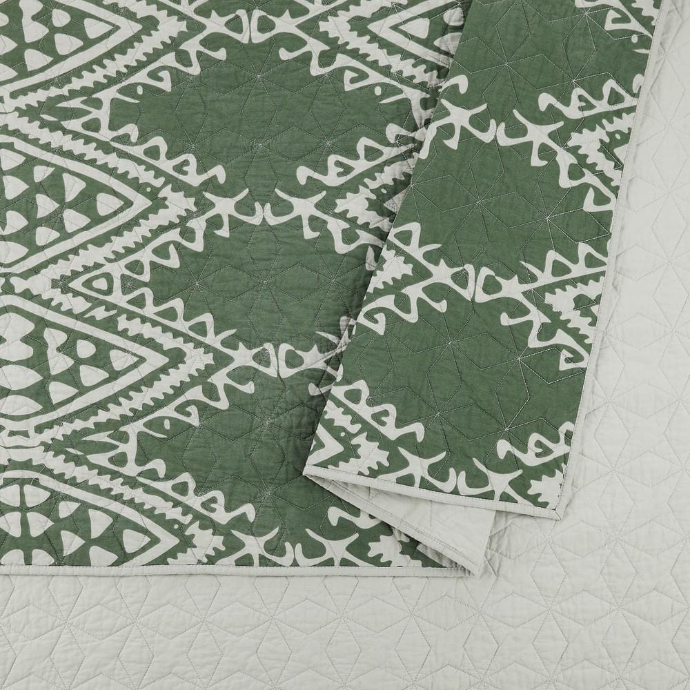 Full Gray Cotton Reversible Quilt Set with Trim