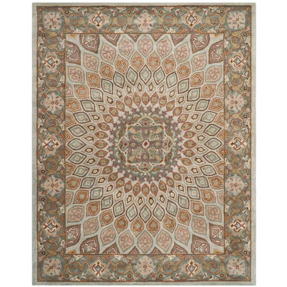 Blue and Grey Hand-Tufted Wool Area Rug, 9' x 12'