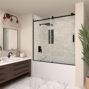 60 in. W x 60 in. H Sliding Semi Frameless Shower Door in Matte Black Finish