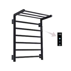 6-Bar Plug-In/Hardwired Wall Mounted Waterproof Electric Towel Warmer Rack in Black with Timed Heating