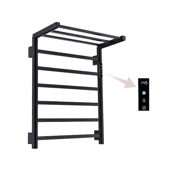 Unbranded 6-Bar Plug-In/Hardwired Wall Mounted Waterproof Electric Towel Warmer Rack in Black with Timed Heating