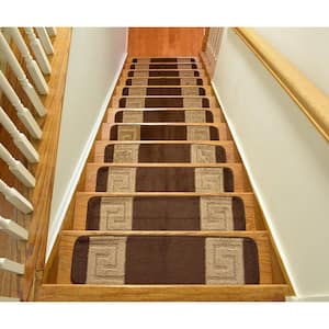 Greek Key Collection Brown Color ​8½ inch x 30 inch Indoor Carpet Stair Treads Slip Resistant Backing 1 Piece