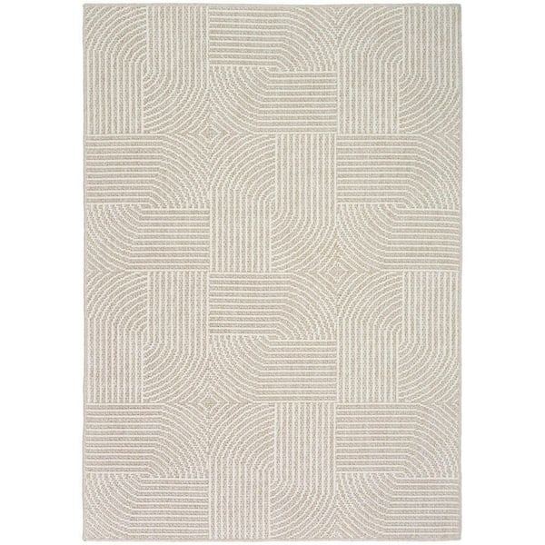 Nourison Textured Home Beige Ivory 4 ft. x 6 ft. Geometric Contemporary Area Rug