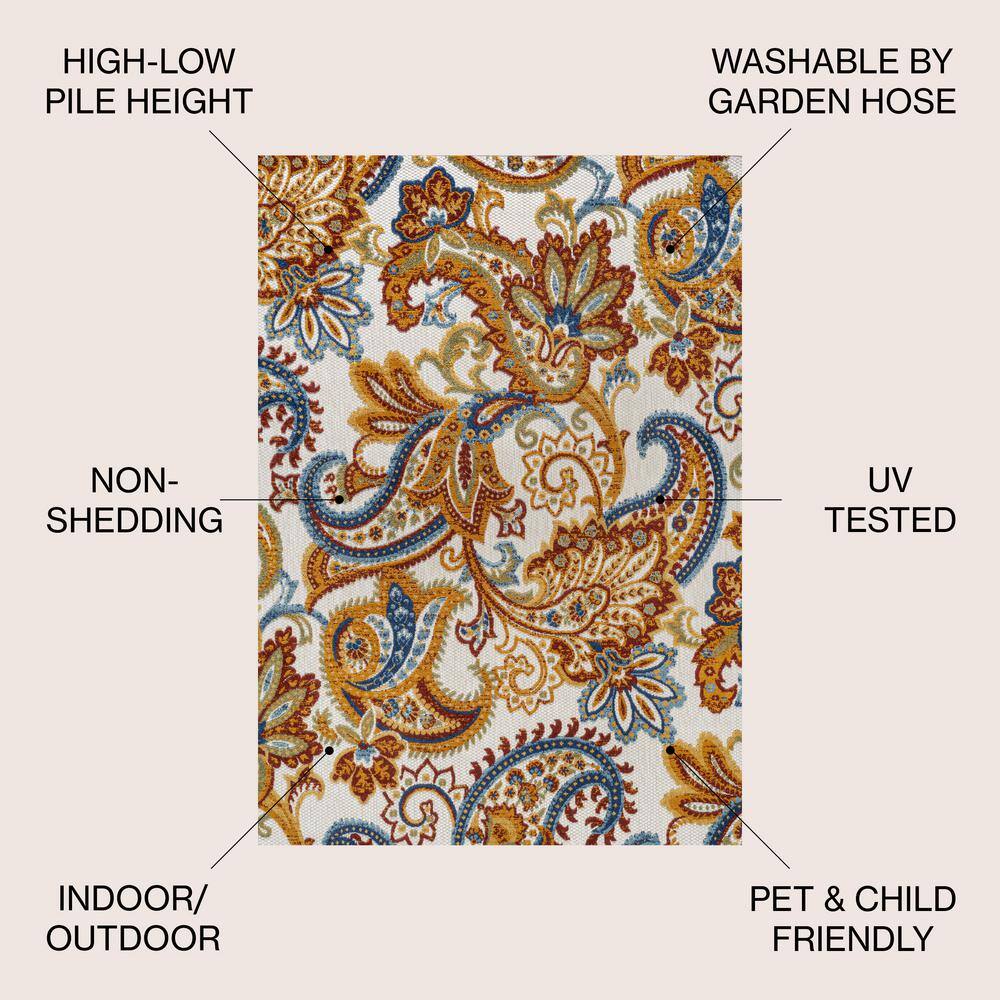 Gordes Paisley High-Low Orange Multicolor Synthetic Area Rug