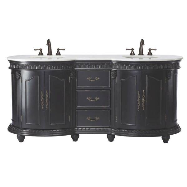 Home Decorators Collection Kendall 72 in. Vanity in Antique Black with Natural Marble Vanity Top in White