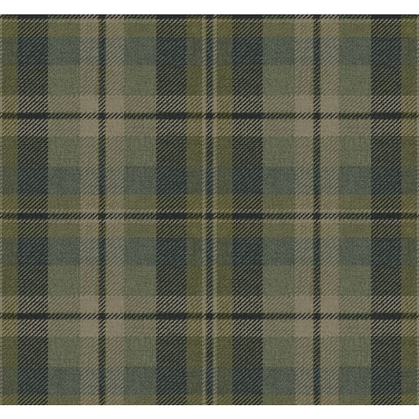 30.75 sq. ft. Greenery Thornbury Tailored Plaid Vinyl Peel and Stick Wallpaper Roll