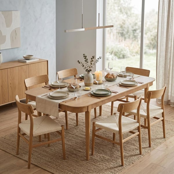 Nesti Oak Wood 46 in. 4 Legs Base Dining Table for Small Spaces, Rectangle Rubberwood Frame Kitchen Table Seats 4-6