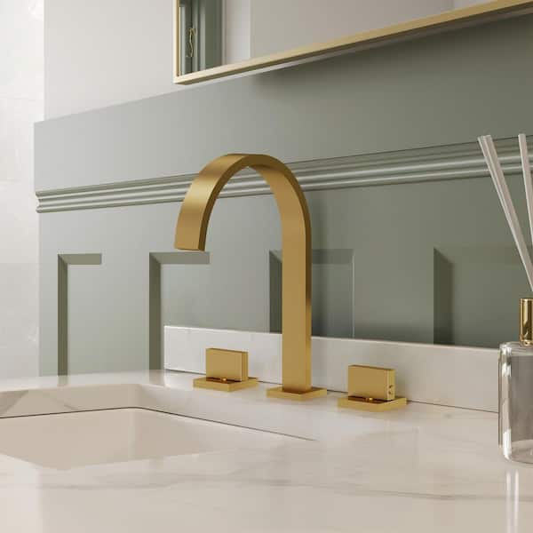 Waterfall High-Arc 3-Hole 8 in. Widespread Double Handle Bathroom Faucet in Brushed Gold Pop-Up Drain Included