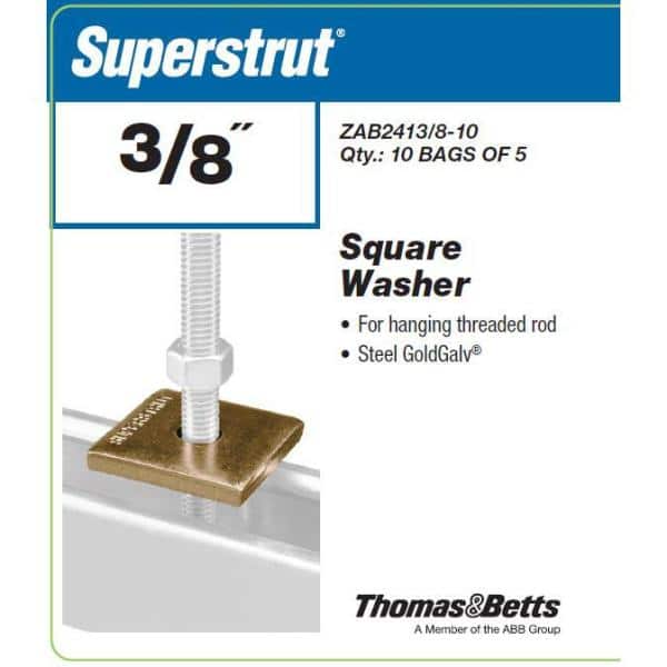 3/8 in. Square Strut Washer Gold Galvanized (Strut Fitting) (5-Pack) (ZAB2413/8-10)