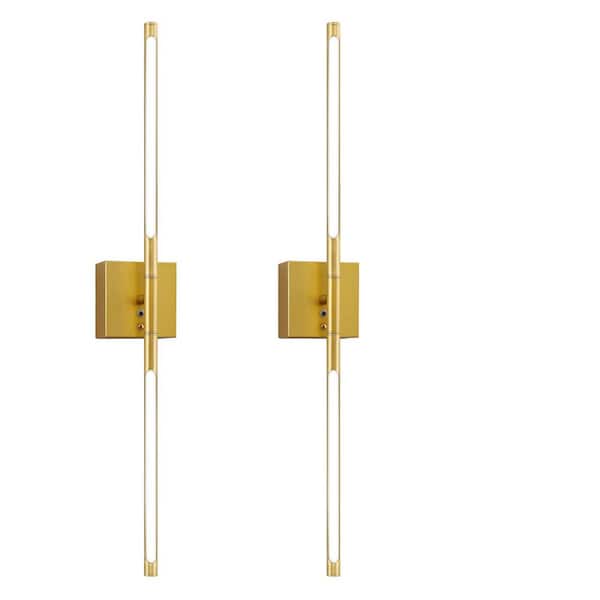 Briignite 2-Light Gold Dimmable Integrated LED Wall Sconce with Remote Control for Living Room and Bedroom or Hallway (2-Pack)