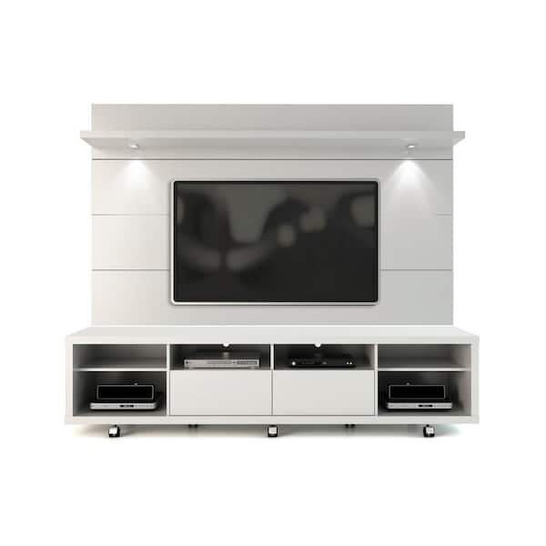 Manhattan Comfort Cabrini 86 in. White Gloss Engineered Wood Entertainment Center with 2 Drawer Fits TVs Up to 70 in. with Wall Panel