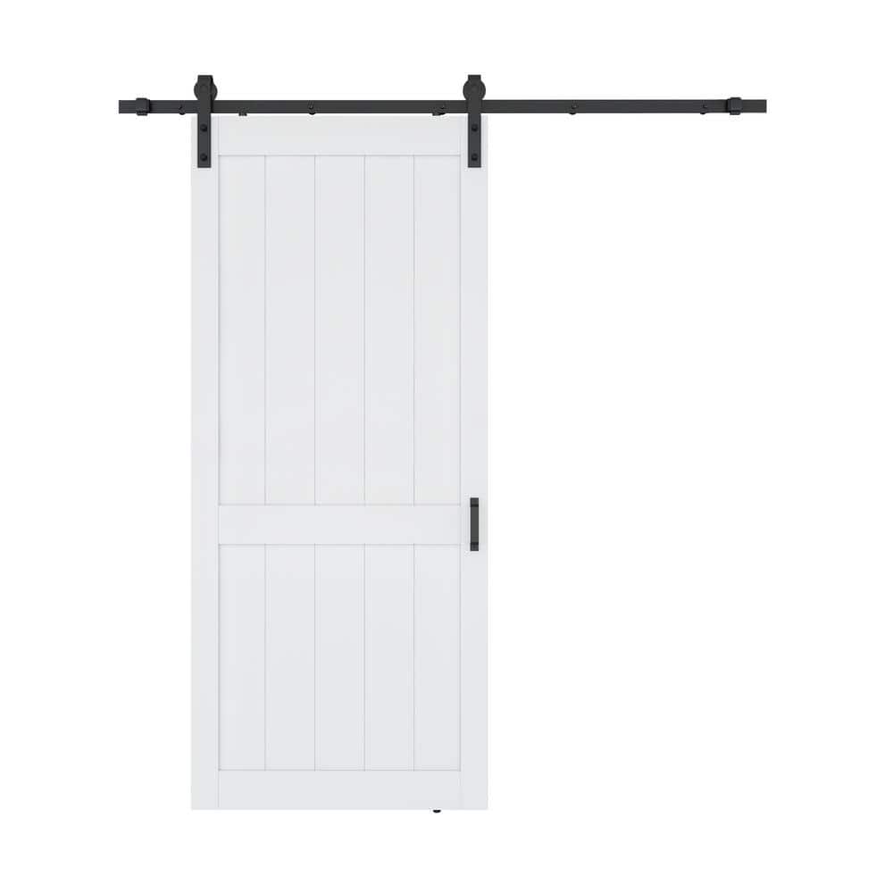 36 in. x 84 in. Panel White Solid Core MDF Sliding Barn Door with Hardware 