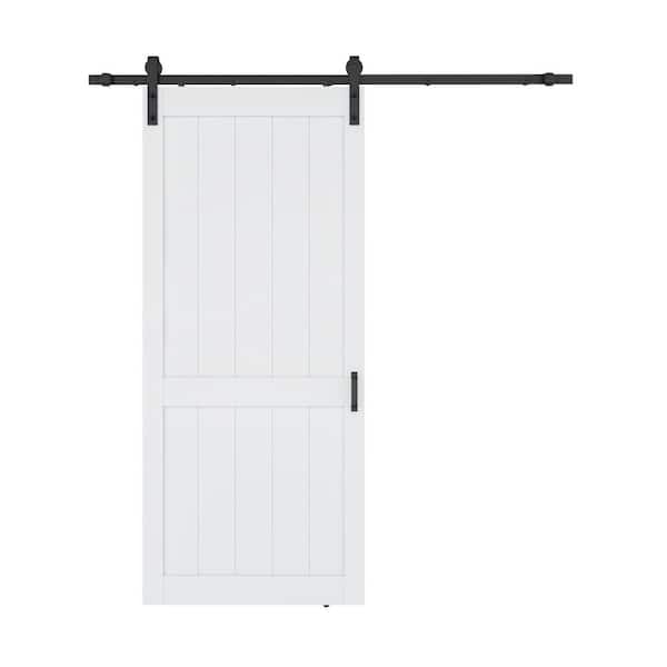 ANZZI 36 in. x 84 in. Panel White Solid Core MDF Sliding Barn Door with Hardware Kit