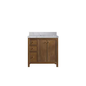 Chicago Veneer 36 in. W x 22 in. D x 36 in. H Right Sink Bath Vanity in Dark Natural with 2" Venatino Qt. Top