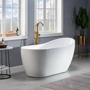 Royan 59 in. Acrylic FlatBottom Single Slipper Bathtub with Oil Rubbed Bronze Overflow and Drain Included in White