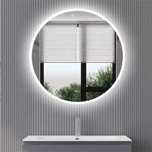 32 in. x 32 in. Round Framed Wall Anti-Fog LED Bathroom Vanity Mirror in White