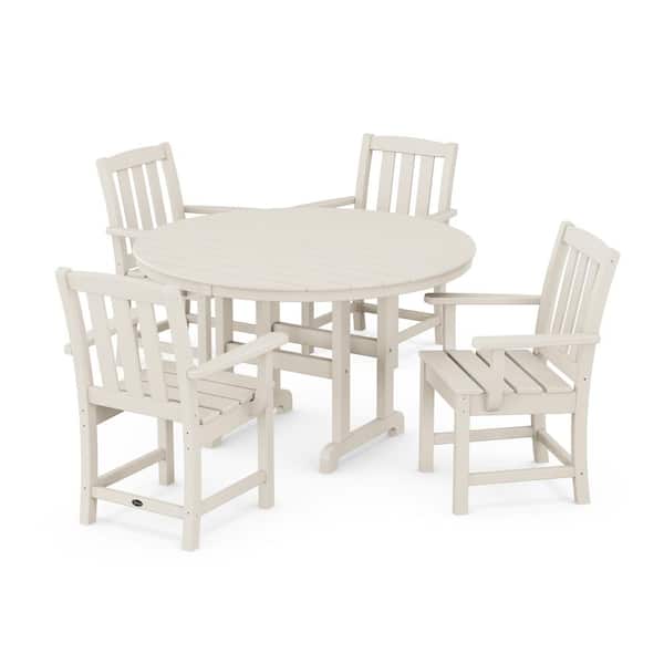 Trex Outdoor Furniture Cape Cod Sand Castle 5-Piece Round Farmhouse Plastic Outdoor Dining Set