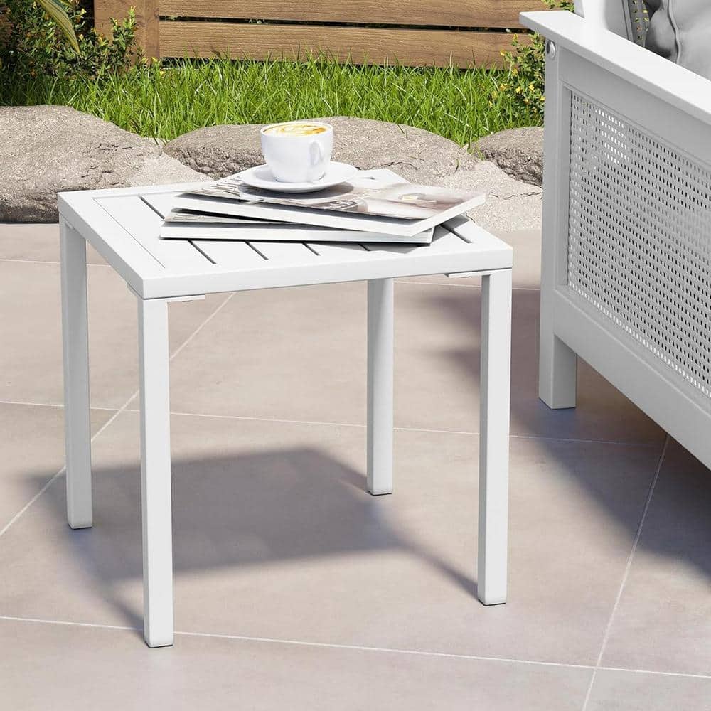 White Square Aluminum Outdoor Side Table