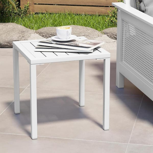 Unbranded White Square Aluminum Outdoor Side Table