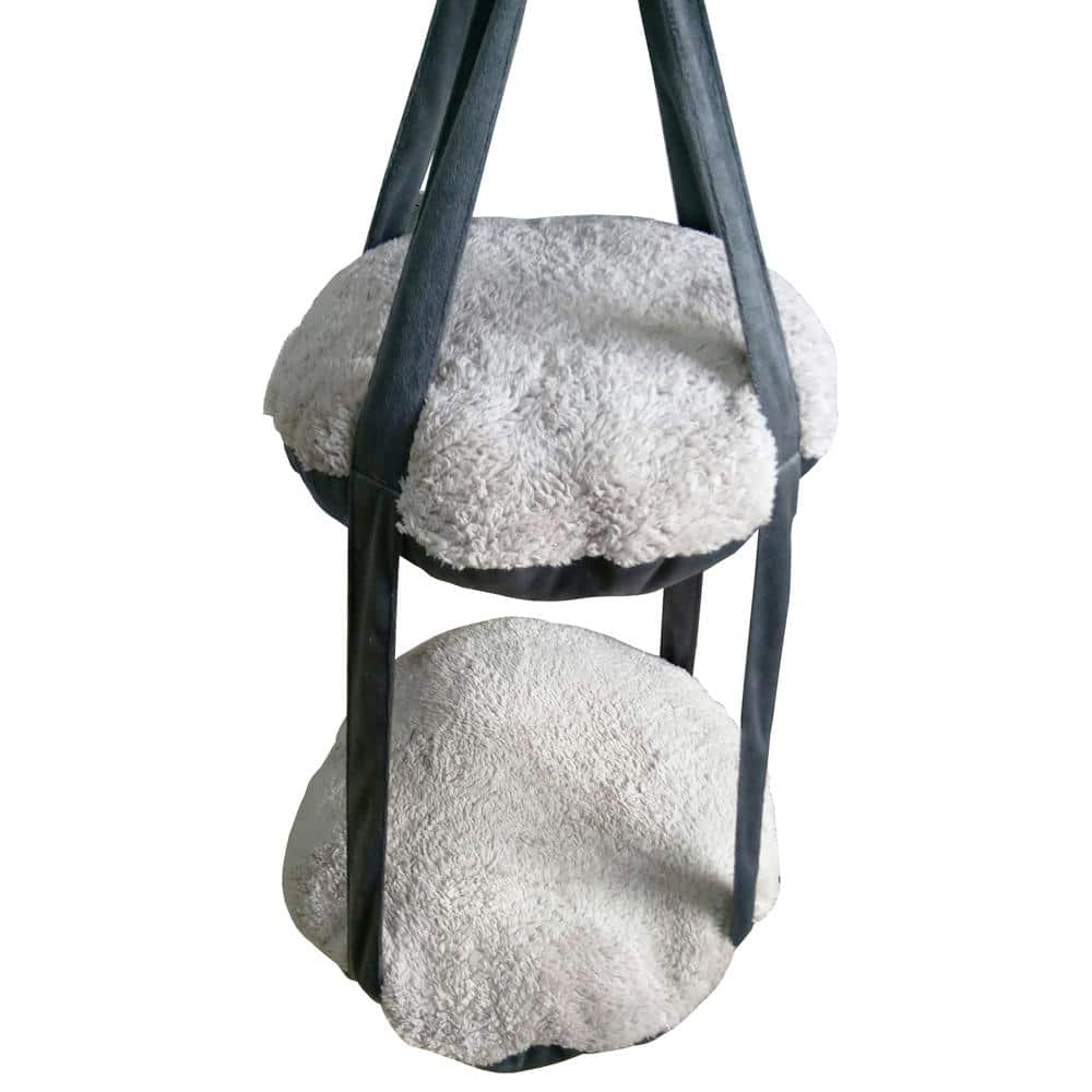 Grey Dual-Lounger Hanging Cat Hammock with Fiberfill Cushions